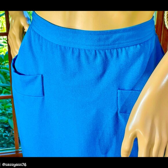 ▪️VTG▪️SAINT LAURENT RIVE GAUCHE▪️1970's 1980's Wool Turquoise Blue Pocket Skirt - Picture 3 of 5